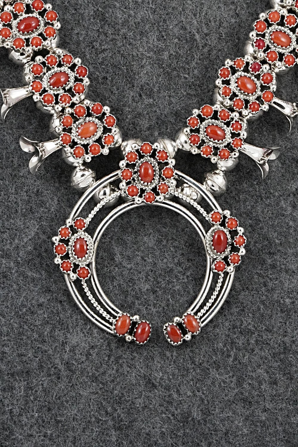 Coral & Sterling Silver Squash Blossom Set - Nathaniel Curley