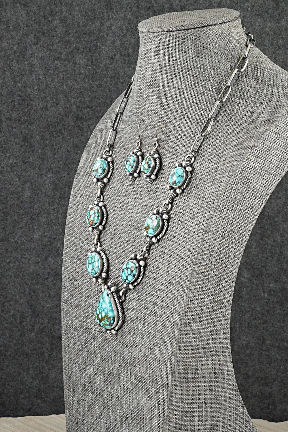 Turquoise & Sterling Silver Necklace and Earrings Set - Paul Livingston