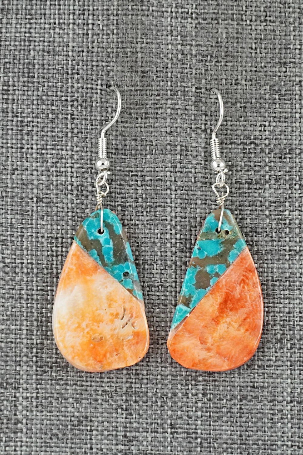 Spiny Oyster, Turquoise & Sterling Silver Earrings - Louise Pete