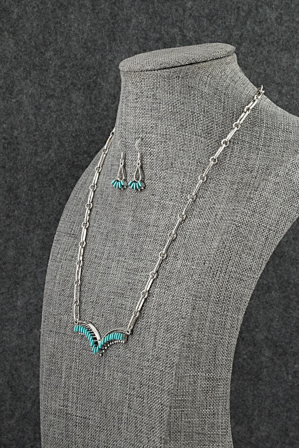 Turquoise & Sterling Silver Necklace and Earrings Set - Mildred Ukestine