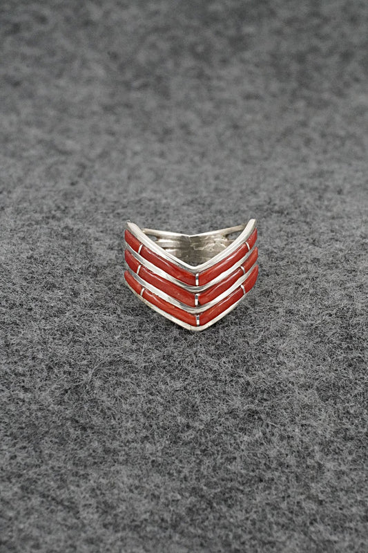 Coral & Sterling Silver Ring - Andrew Enrico - Size 7