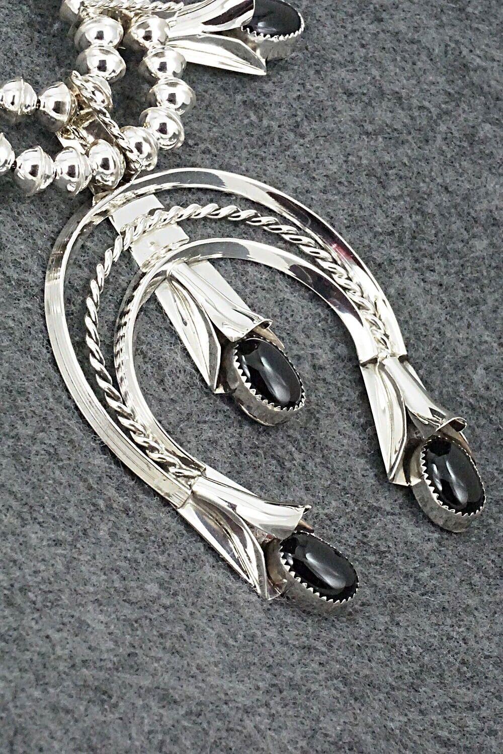Onyx & Sterling Silver Squash Blossom Set - Louise Yazzie