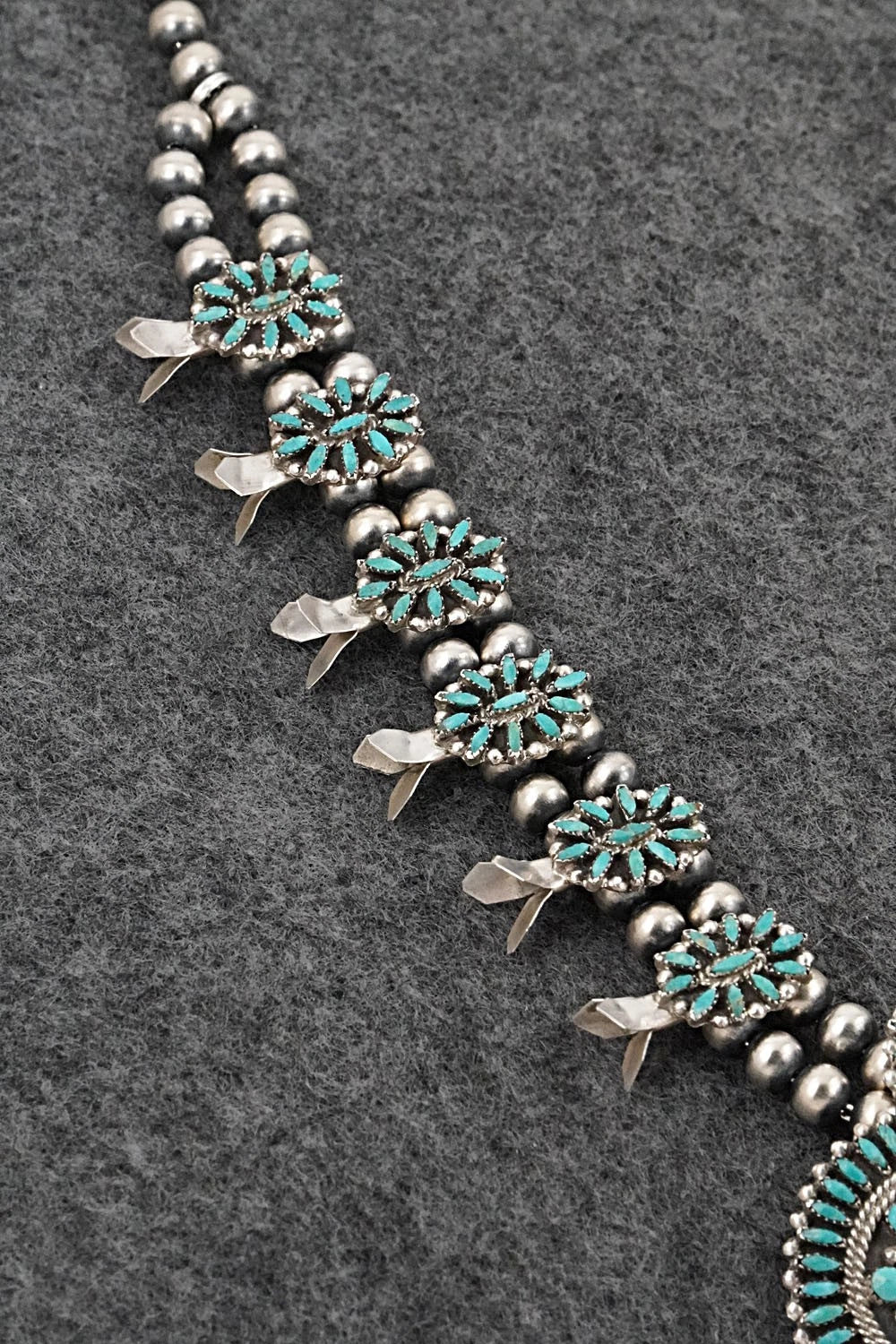 Turquoise & Sterling Silver Mini Squash Blossom Set - Lorena Peina