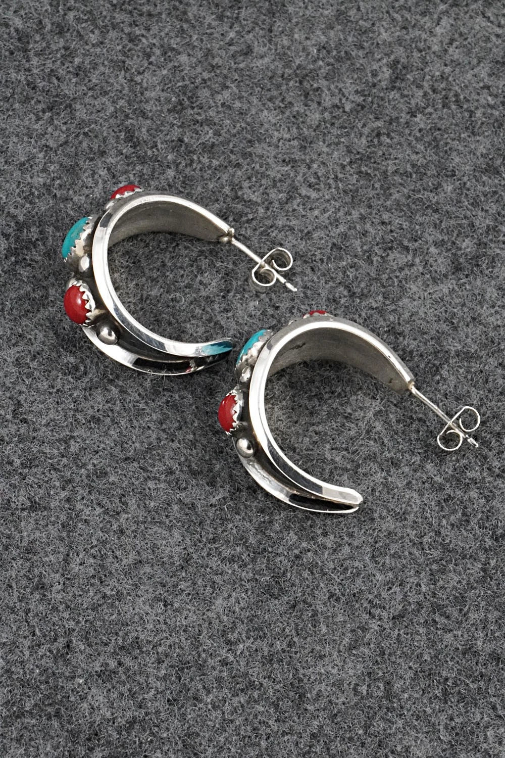 Coral, Turquoise & Sterling Silver Earrings - Paul Largo