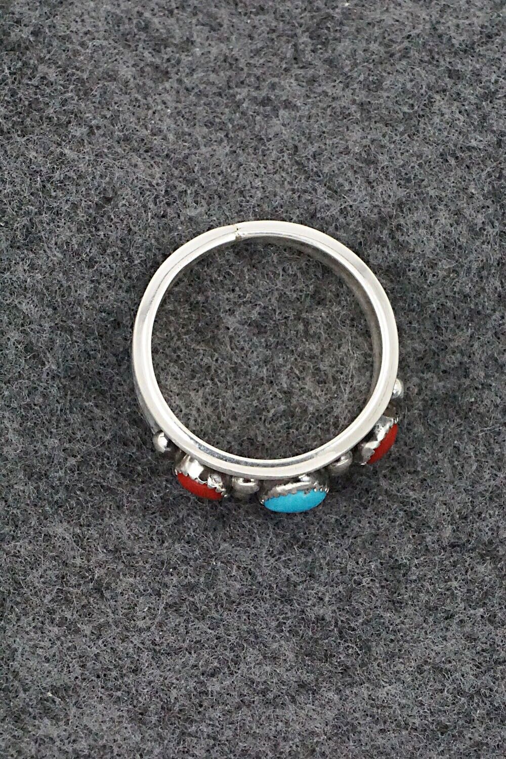 Turquoise, Coral & Sterling Silver Ring - Paul Largo - Size 12