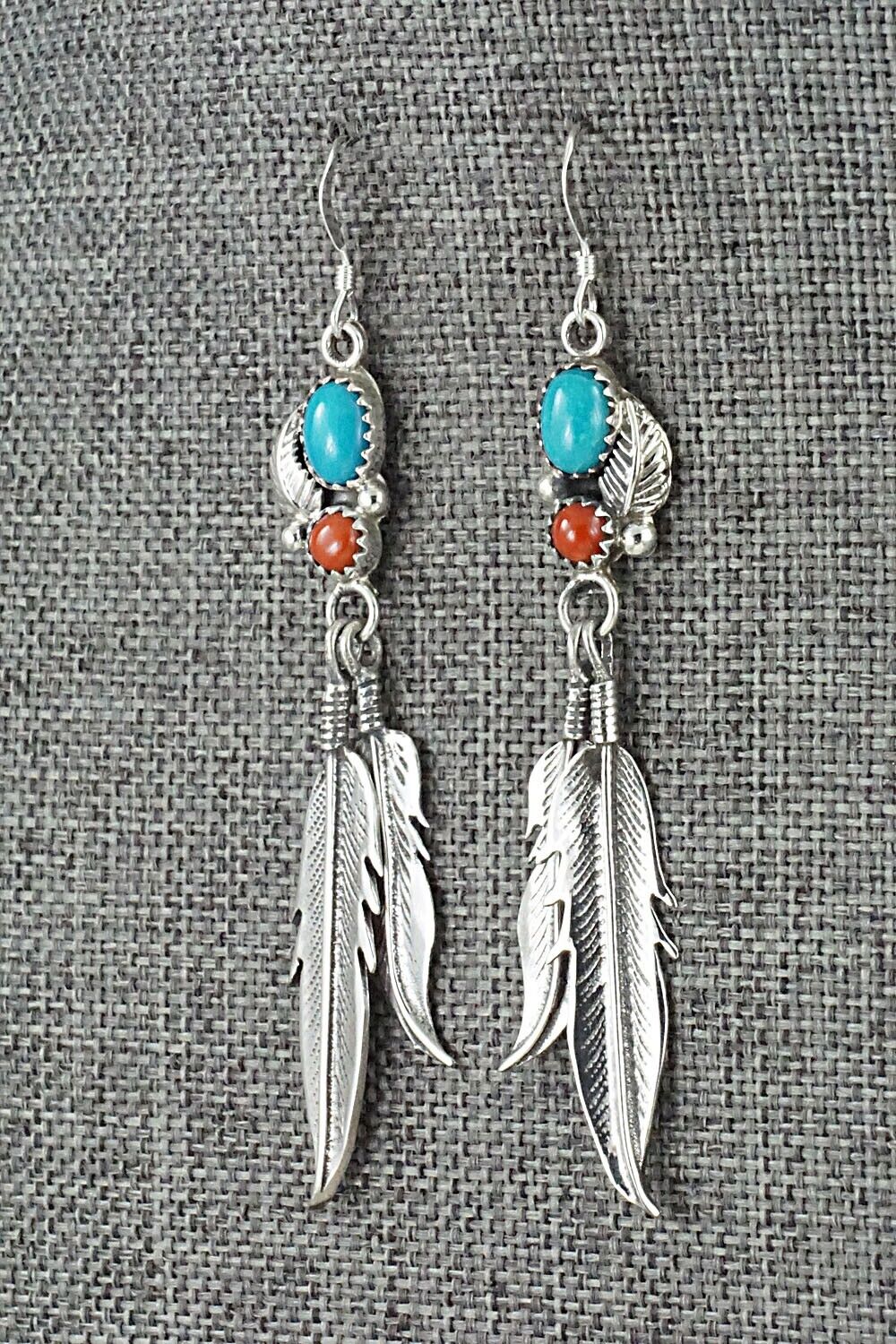 Turquoise, Coral & Sterling Silver Earrings - Annie Spencer