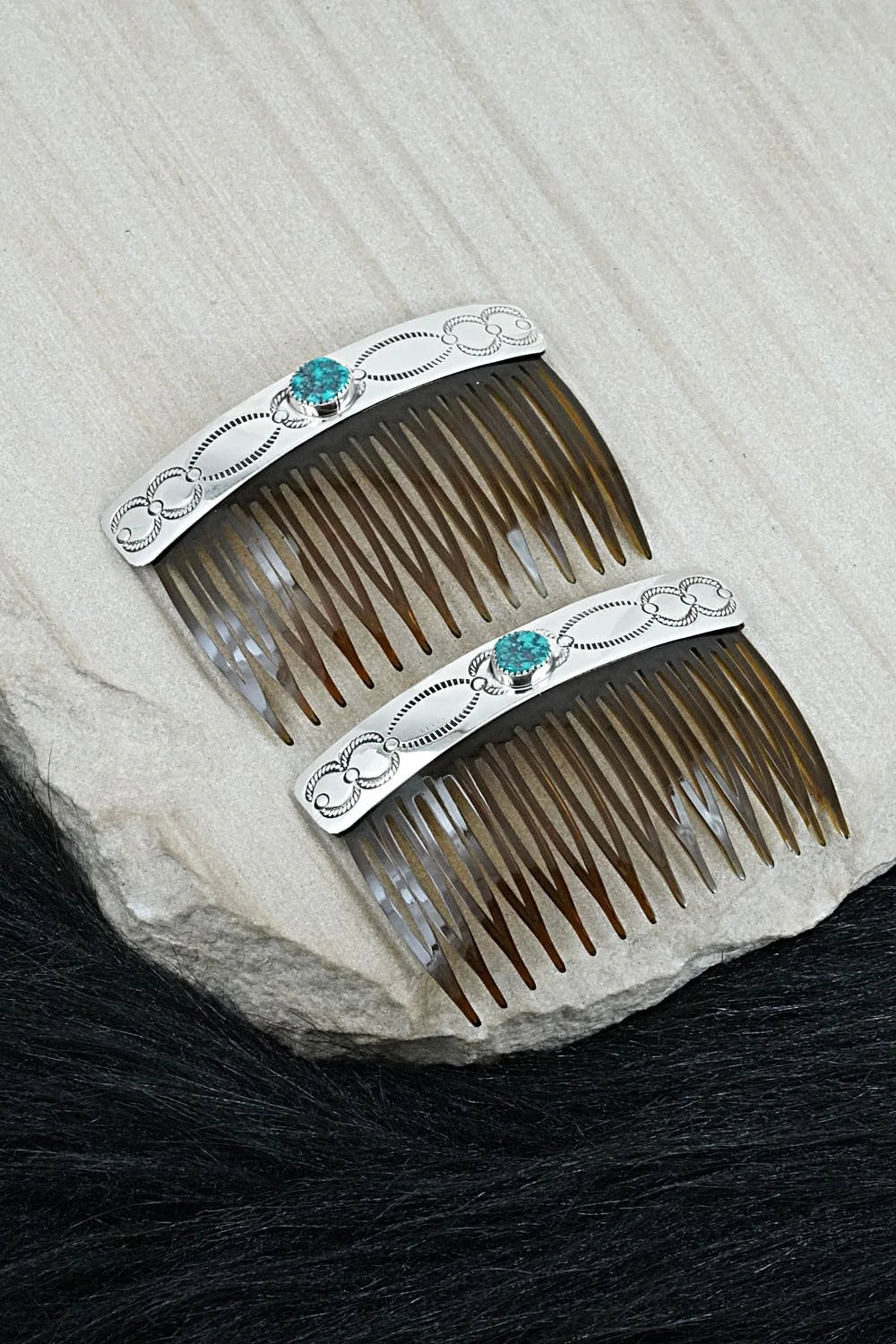 Turquoise & Sterling Silver Hair Combs - Jolene Begay