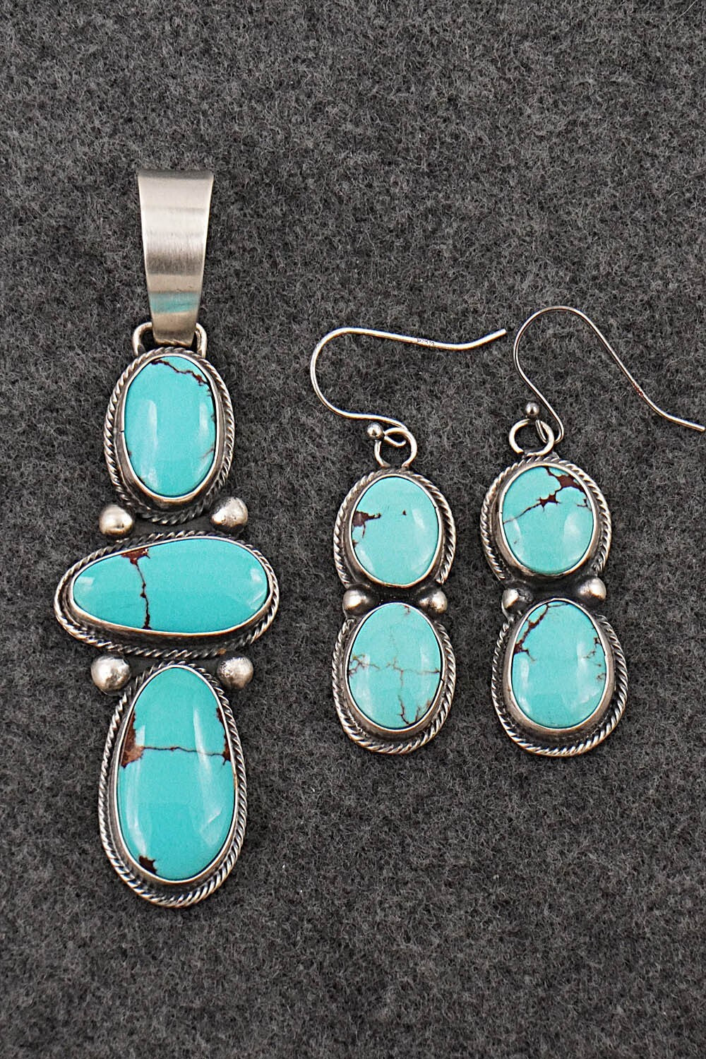 Turquoise & Sterling Silver Pendant and Earrings Set - Bobby Johnson