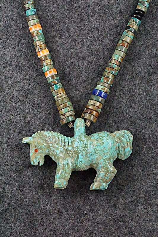 Multi Stone Horse Zuni Fetish Carving Beaded Necklace - Andres Quandelacy