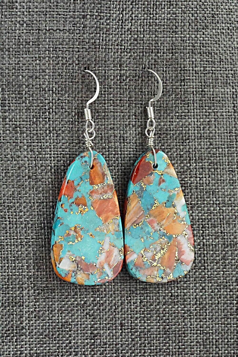 Spiny Oyster, Turquoise & Sterling Silver Earrings - Lupe Lovato