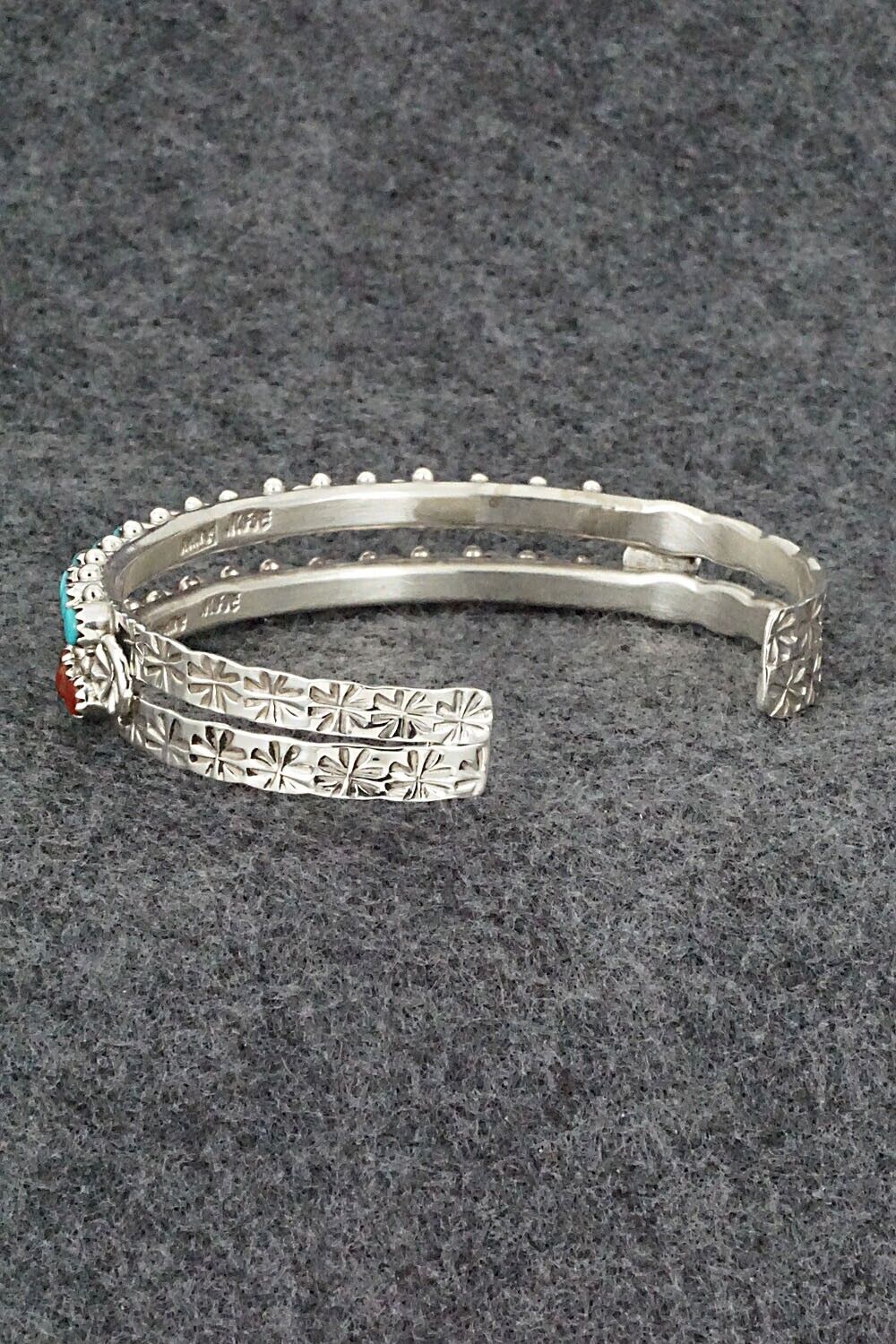 Turquoise, Coral & Sterling Silver Bracelet - Murray Hannaweeka