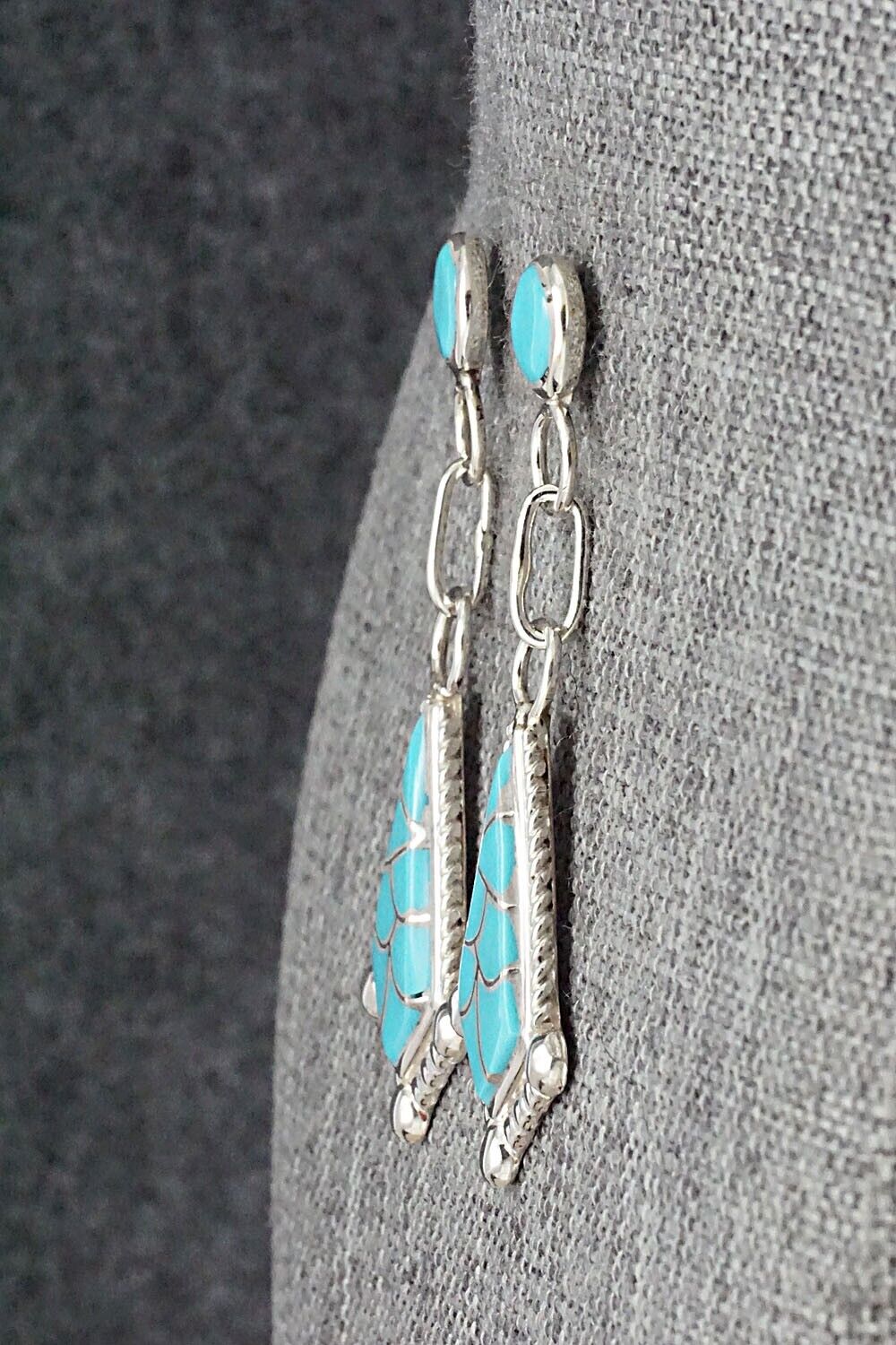 Turquoise & Sterling Silver Inlay Earrings - Seoutewa