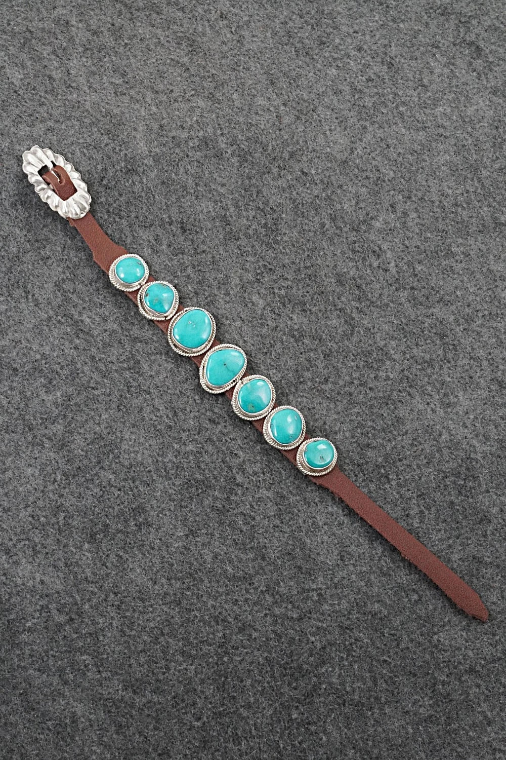 Turquoise, Sterling Silver & Leather Bracelet - Rosita Charlie