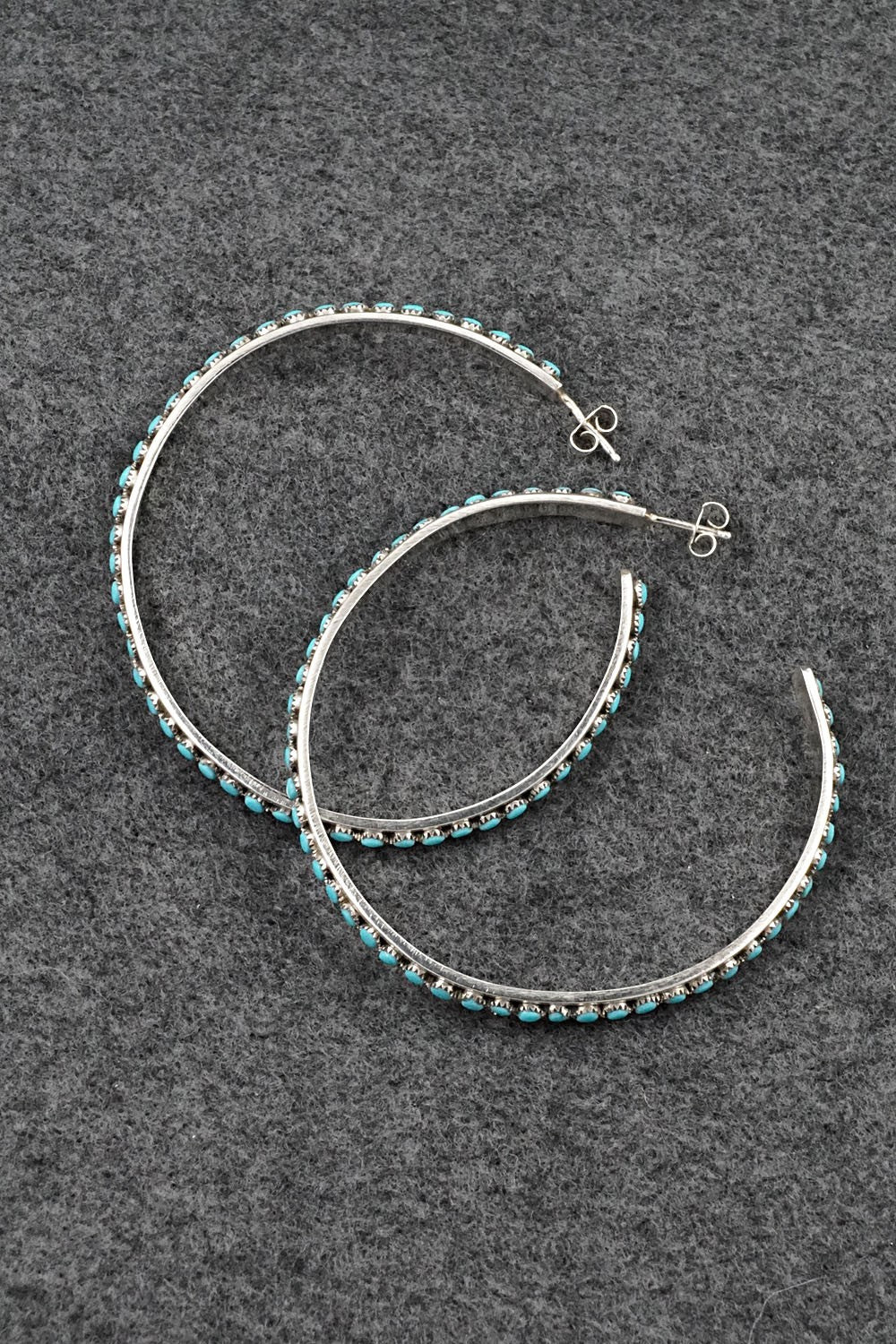 Turquoise & Sterling Silver Hoop Earrings - Lois Tzuni