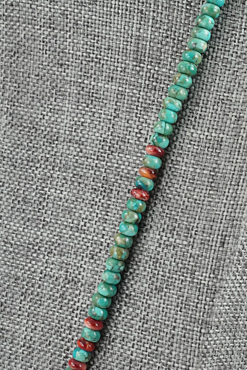 Turquoise, Spiny Oyster & Sterling Silver Necklace 20" - Helen Tsosie