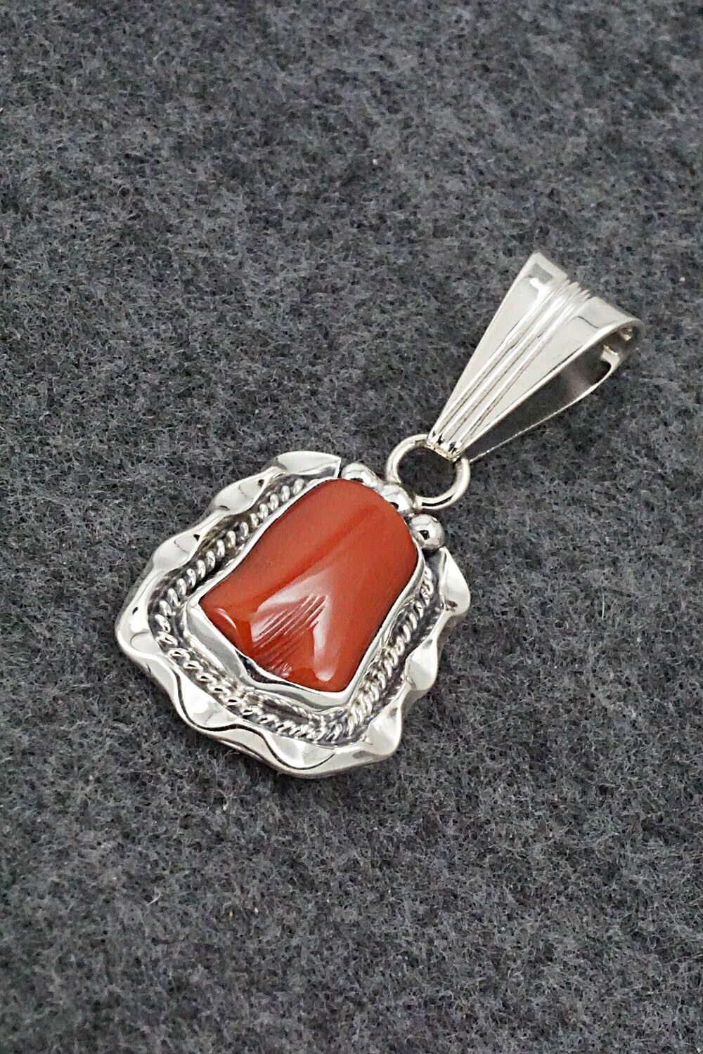 Coral & Sterling Silver Pendant - Samuel Yellowhair