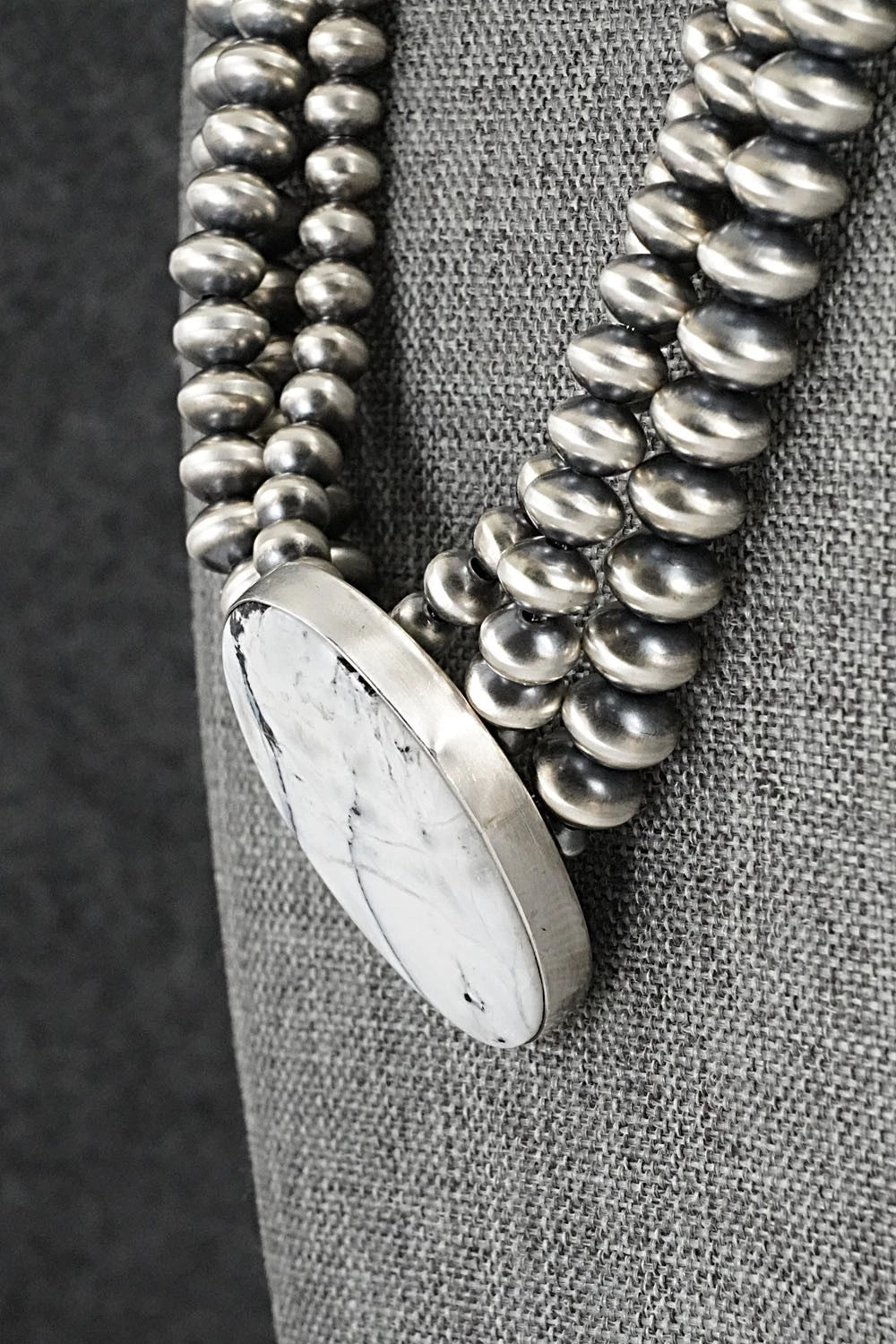 White Buffalo & Sterling Silver Navajo Pearl Necklace - Gruber & Halwood