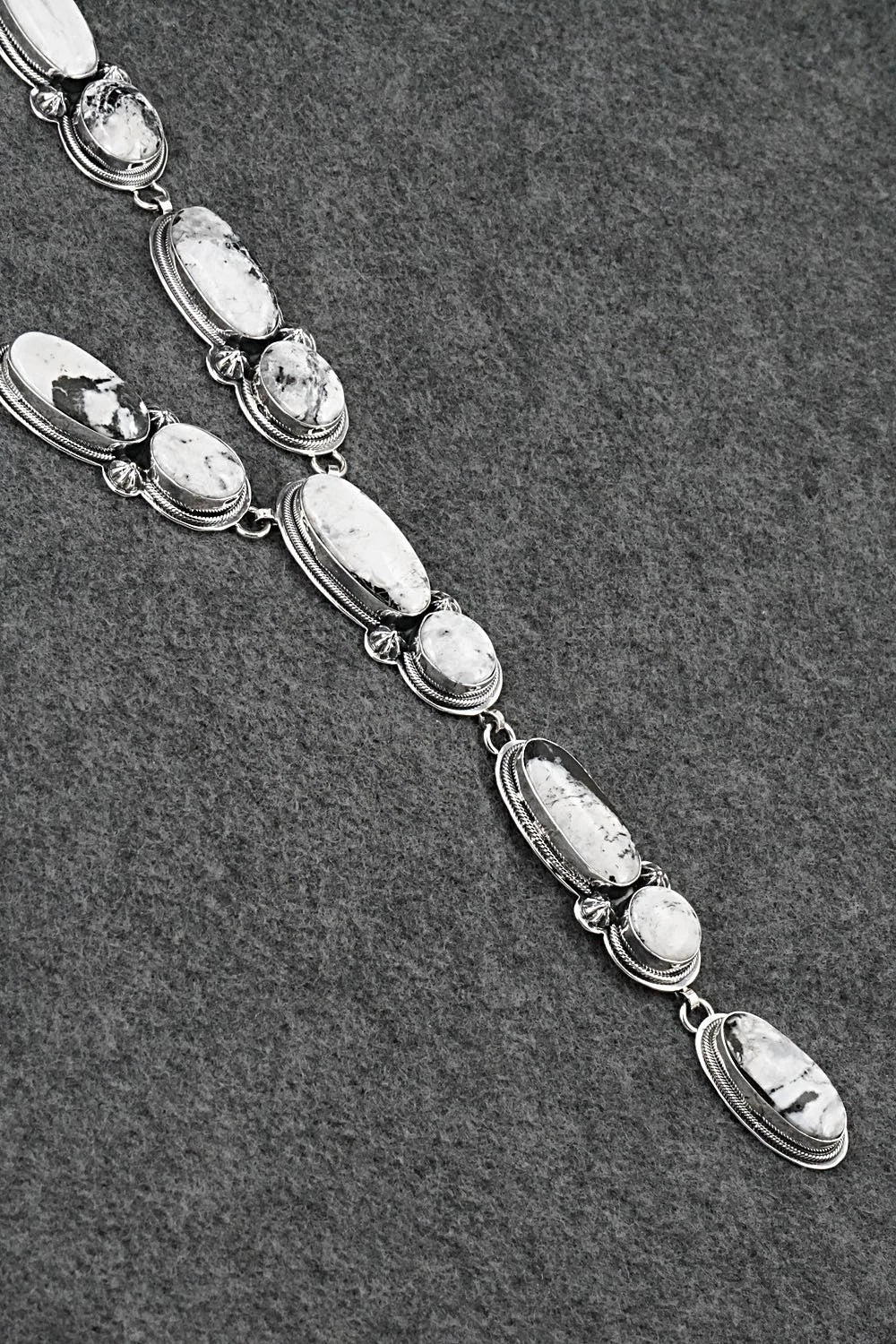 White Buffalo & Sterling Silver Necklace and Earrings Set - Mark Yazzie