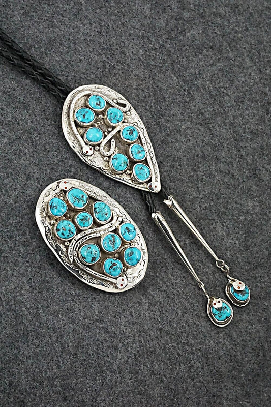 Turquoise & Sterling Silver Bolo Tie & Belt Buckle Set - Jude Candelaria