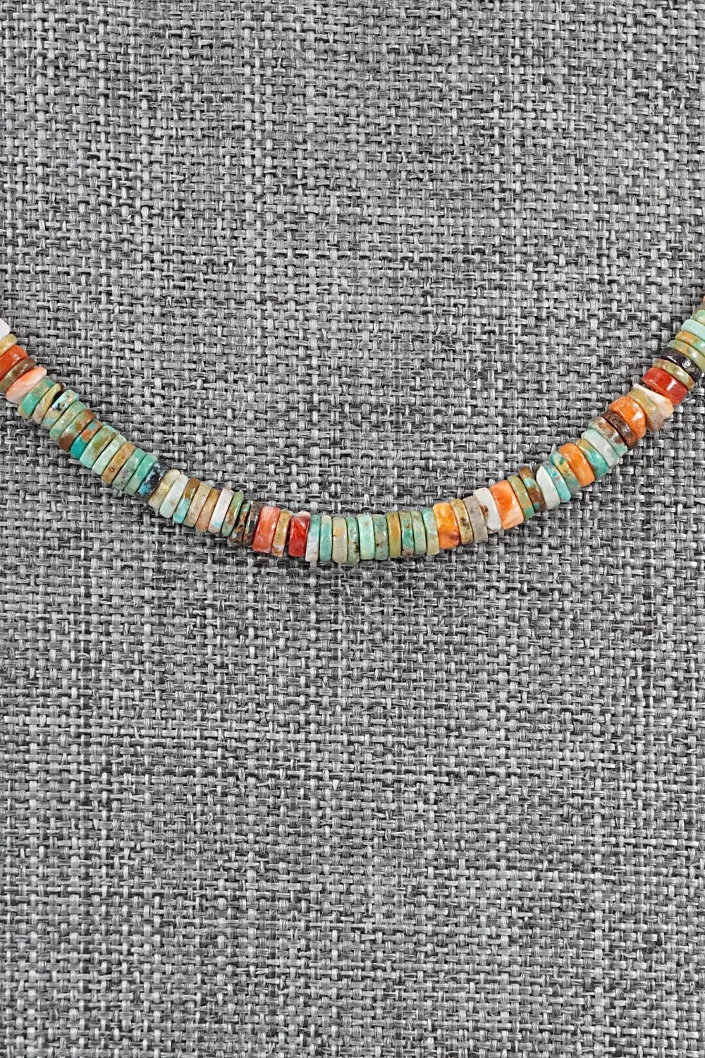 Turquoise, Spiny Oyster & Sterling Silver Necklace 17" - Doreen Jake