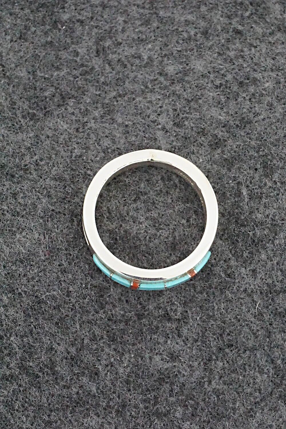 Turquoise, Coral & Sterling Silver Ring - Wilbert Muskett - Size 10.5