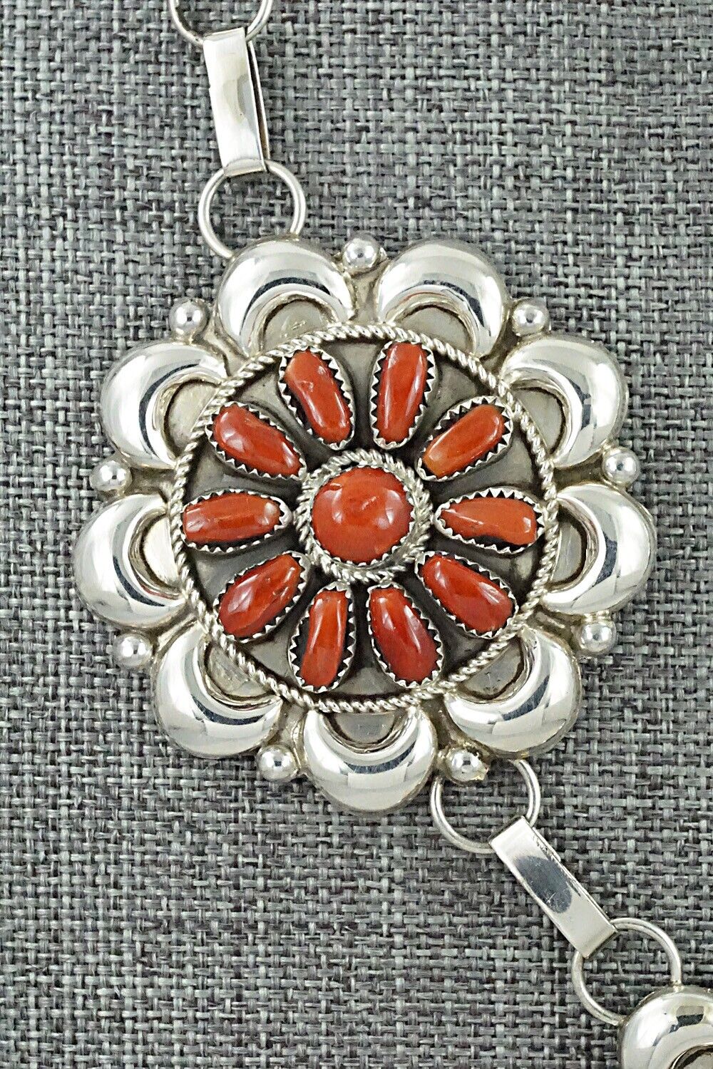 Coral & Sterling Silver Necklace and Earrings Set - Eunise Wilson
