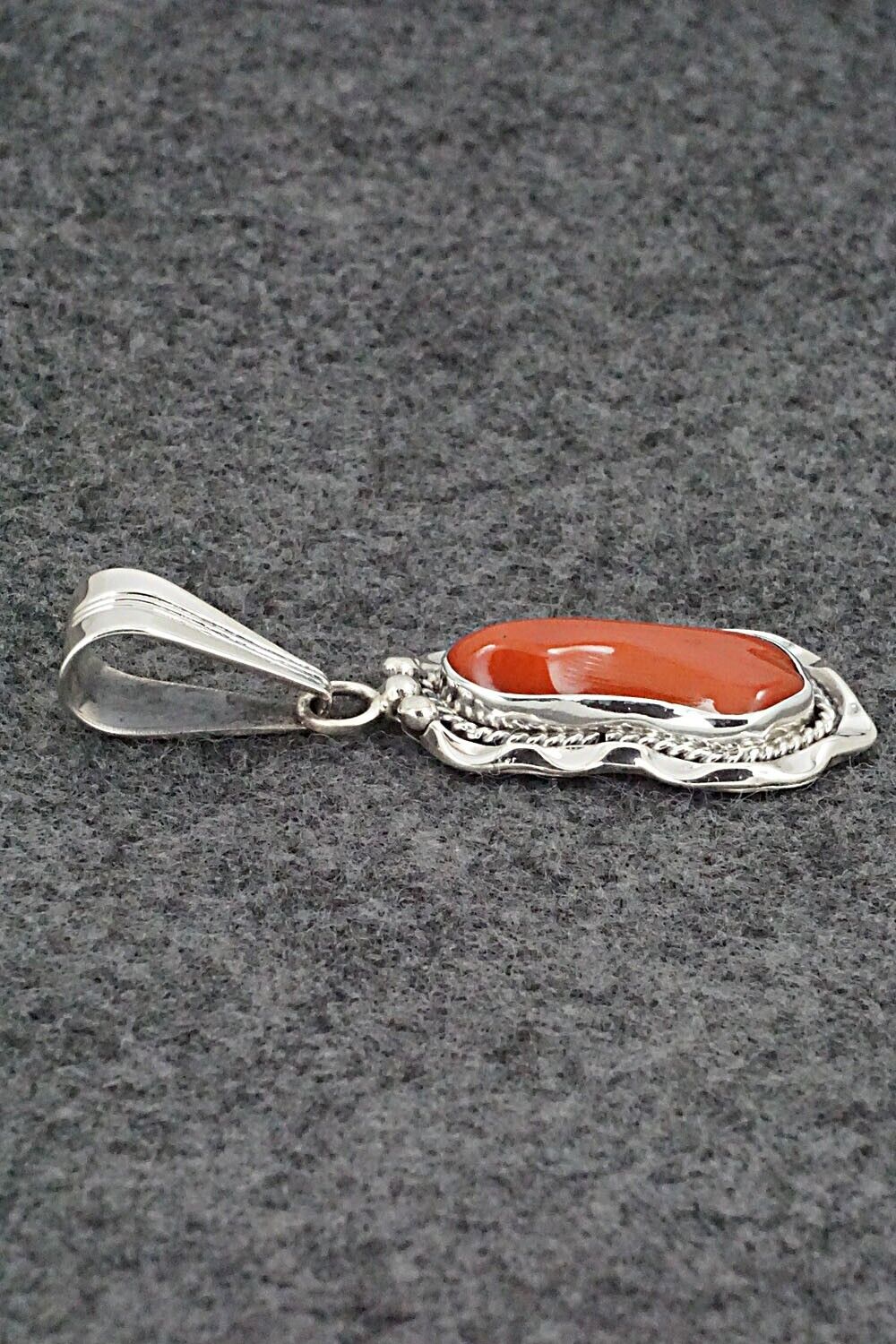 Coral & Sterling Silver Pendant - Samuel Yellowhair