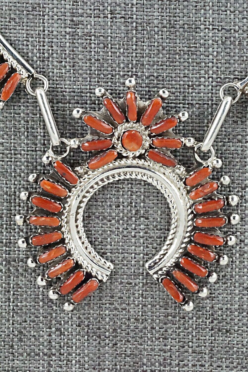 Coral & Sterling Silver Necklace and Earrings Set - Vangie Tsabetsaye
