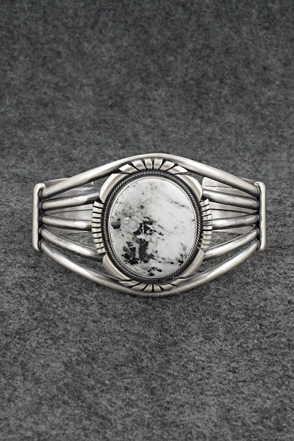 White Buffalo & Sterling Silver Bracelet - Mark Yazzie