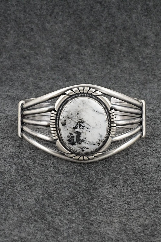 White Buffalo & Sterling Silver Bracelet - Mark Yazzie