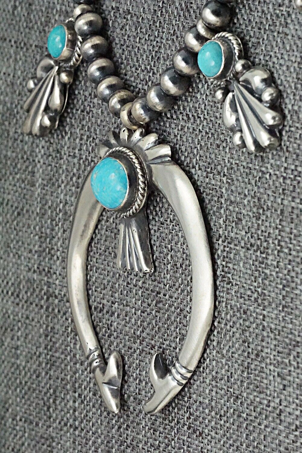 Turquoise & Sterling Silver Squash Blossom Necklace - Bobby Platero