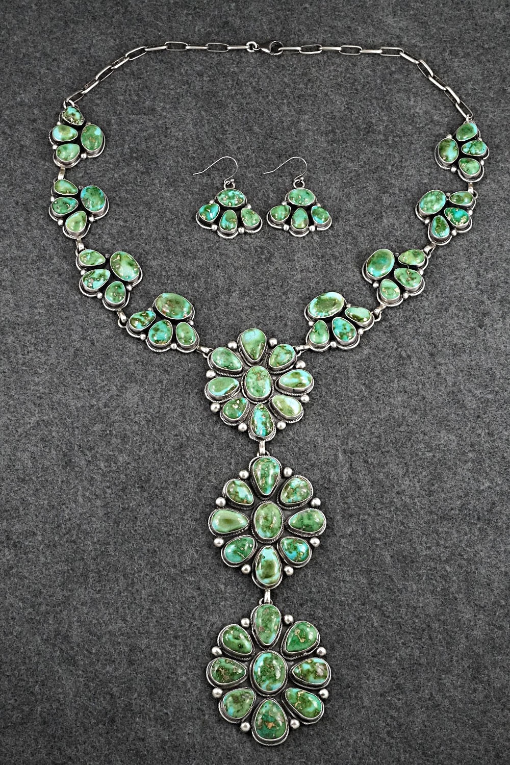 Turquoise & Sterling Silver Necklace and Earrings Set - Paul Livingston