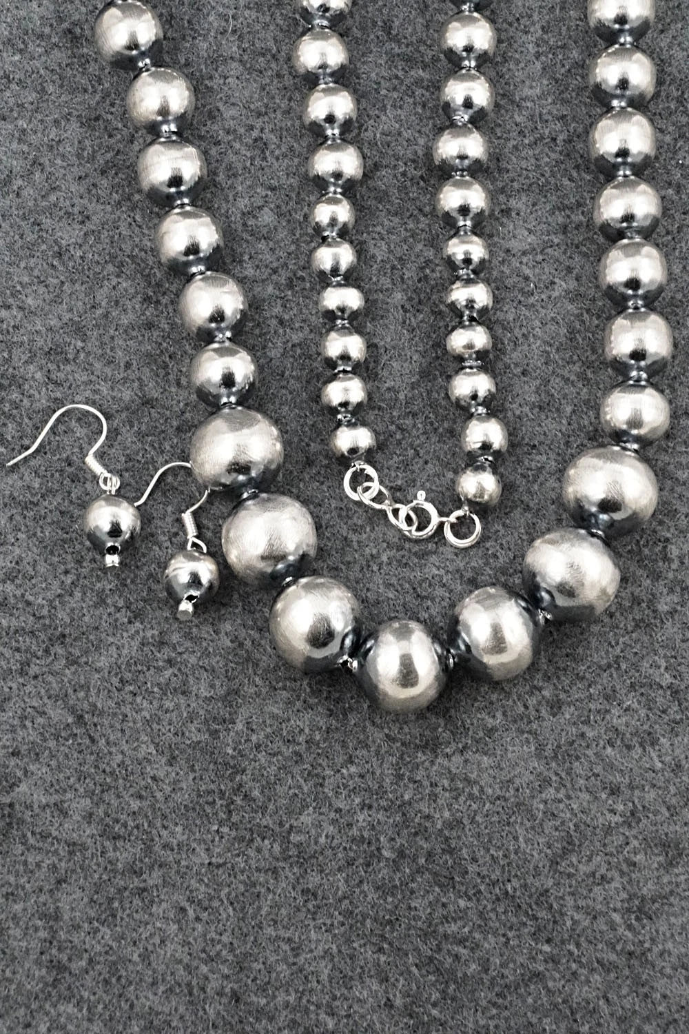 Sterling Silver Navajo Pearl Necklace & Earrings Set - Treva Jim