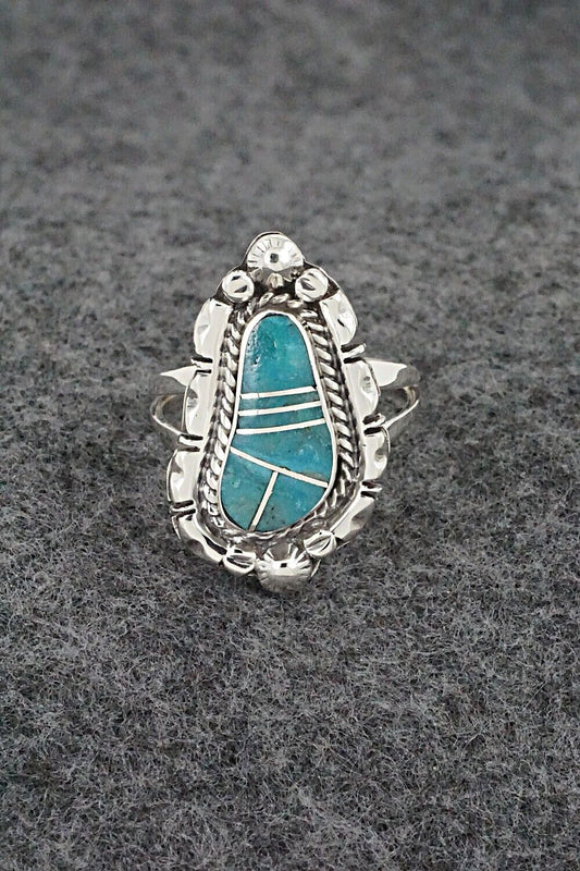 Turquoise & Sterling Silver Inlay Ring - James Manygoats - Size 8