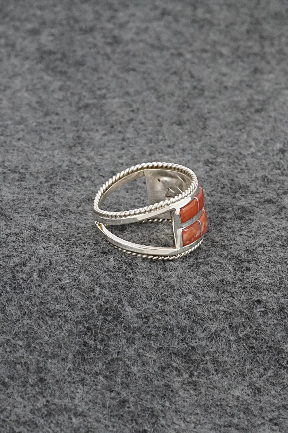 Coral and Sterling Silver Ring - Bruce Johnson - Size 8.25