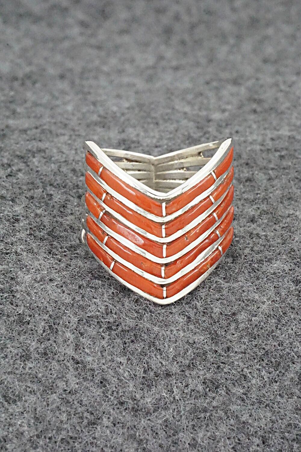 Coral & Sterling Silver Ring - Andrew Enrico - Size 7.5