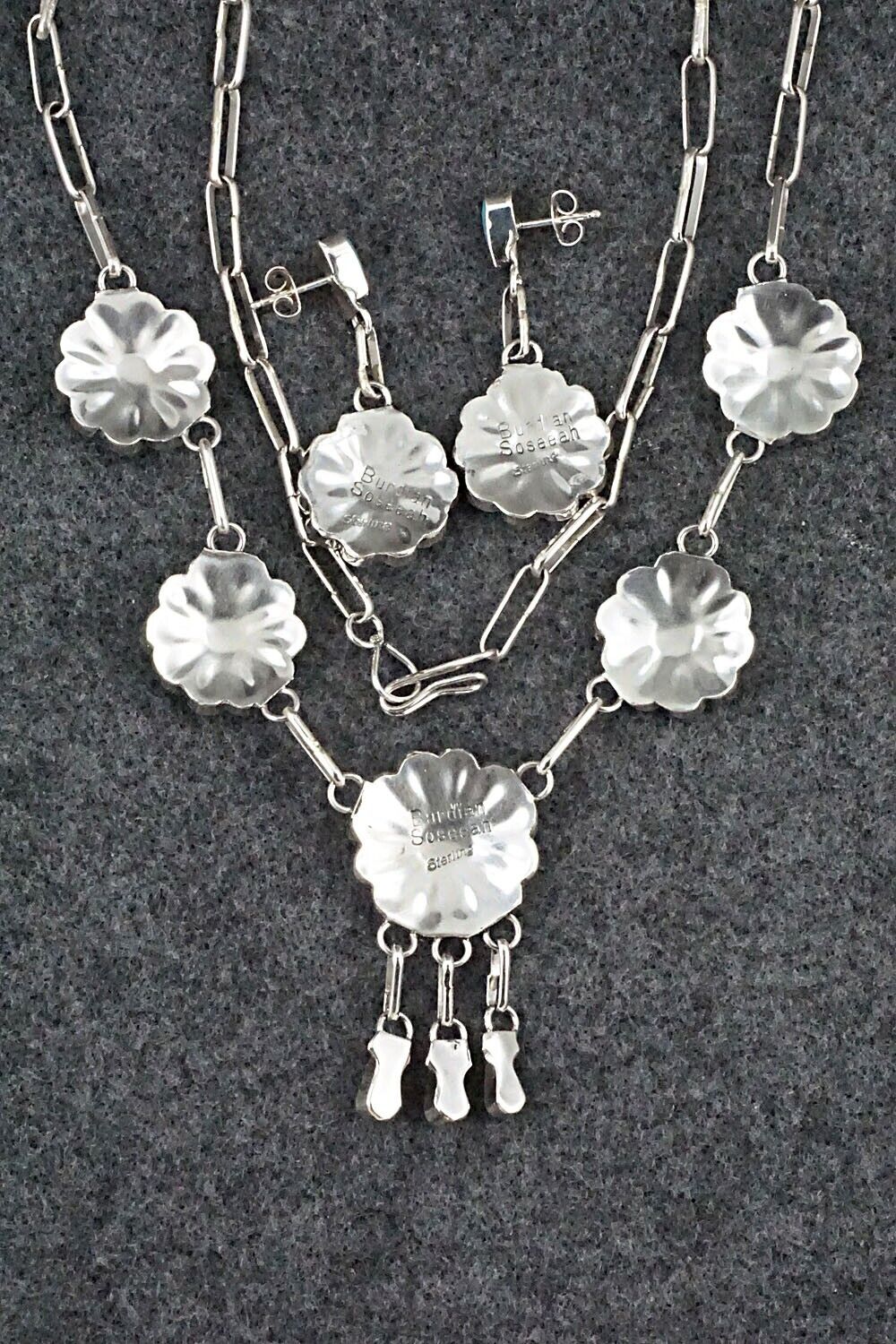Multi Stone & Sterling Silver Inlay Necklace Set - Burdian Soseeah