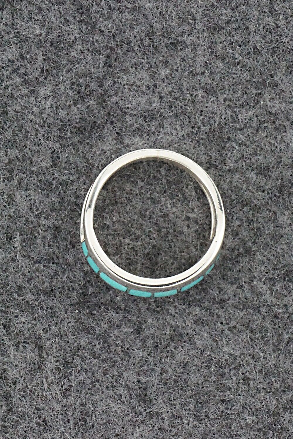 Turquoise & Sterling Silver Inlay Ring - Sibert Bowannie - Size 7.5