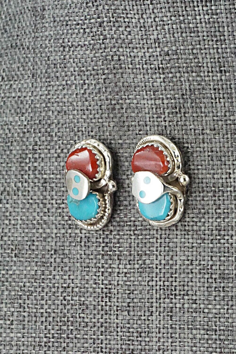 Turquoise, Coral & Sterling Silver Earrings - Joy Calavaza