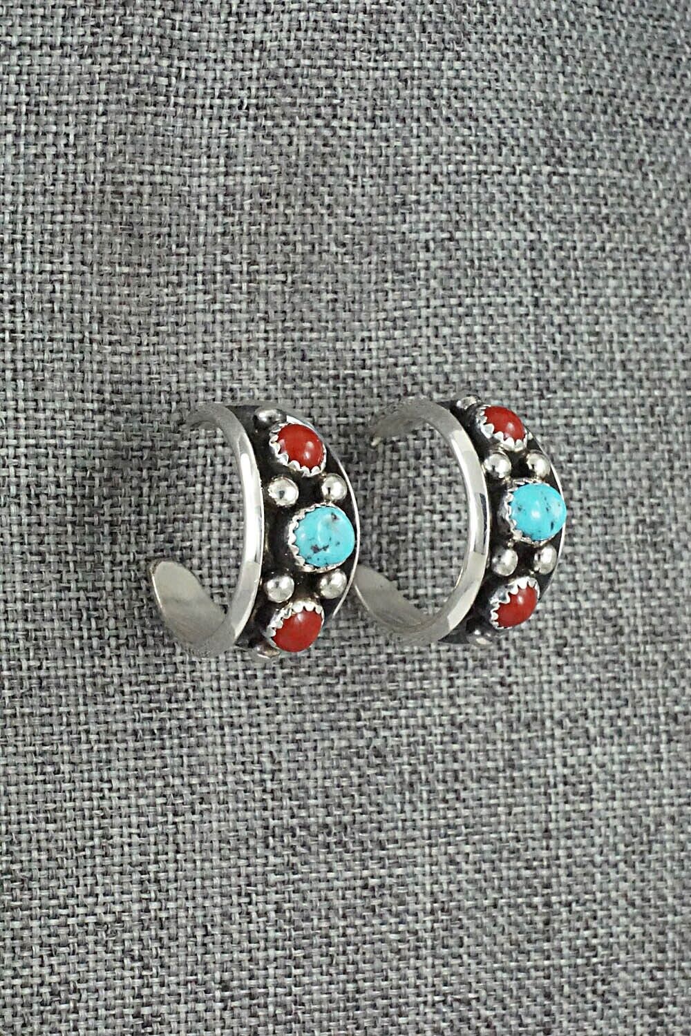 Turquoise, Coral & Sterling Silver Earrings - Paul Largo