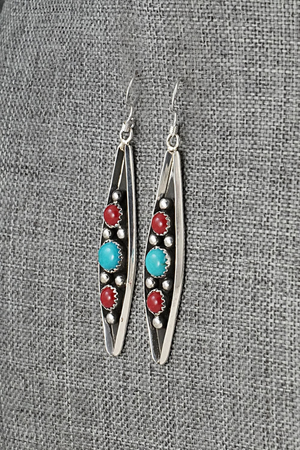 Turquoise, Coral & Sterling Silver Earrings - Paul Largo