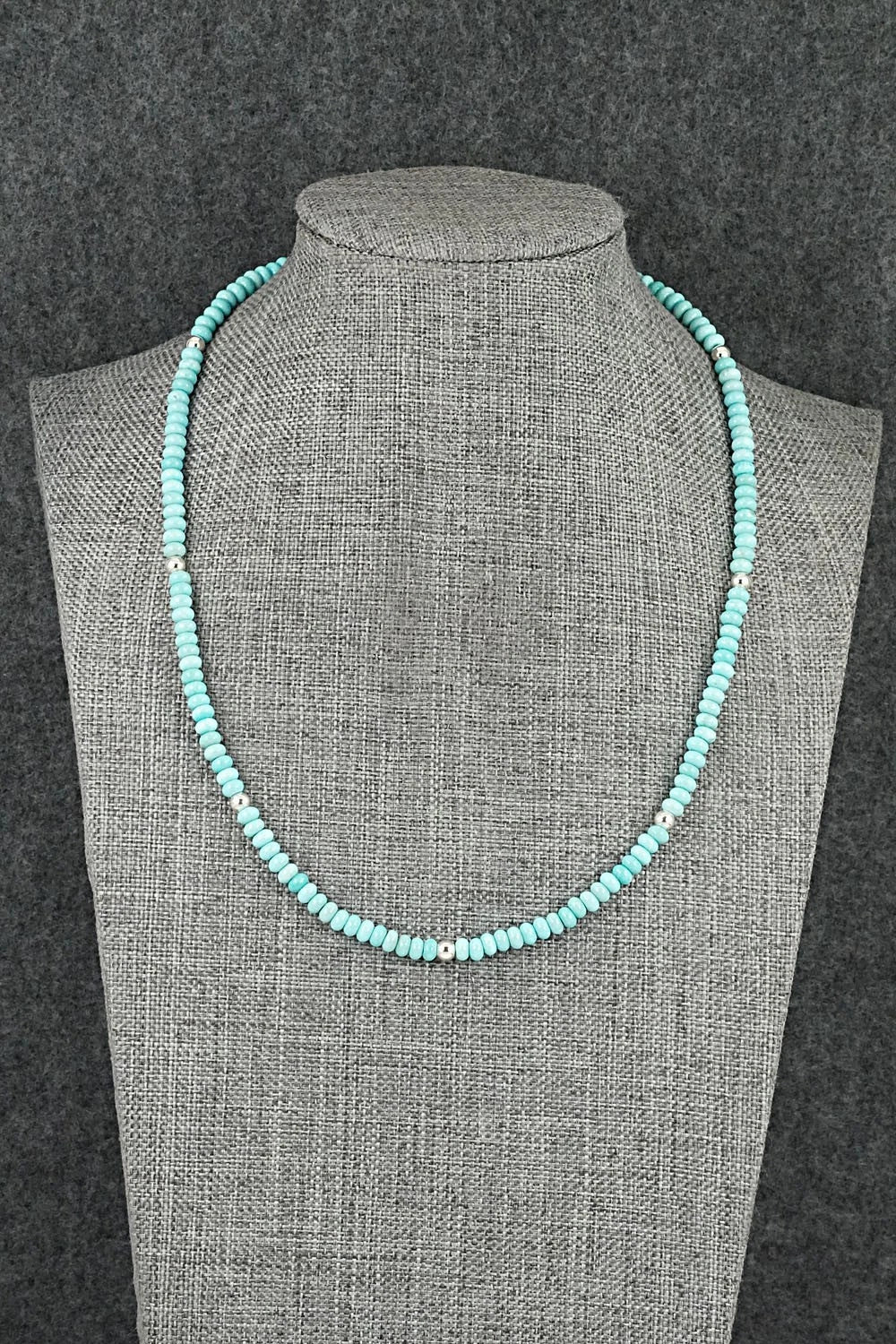 Turquoise & Sterling Silver Necklace 17" - Doreen Jake