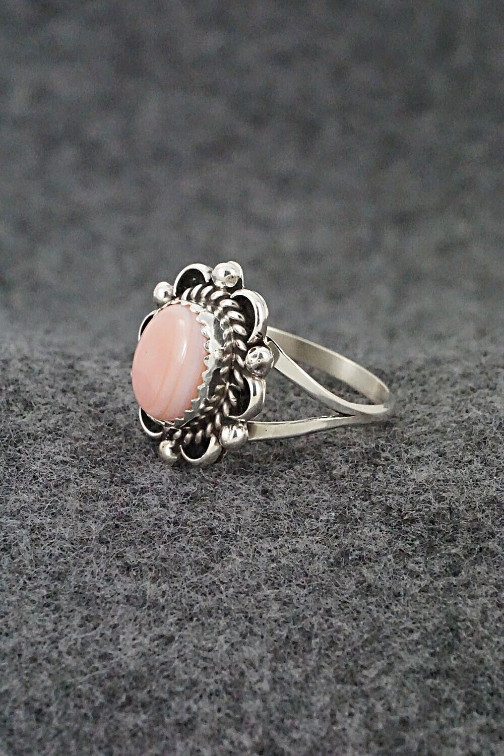 Pink Conch Shell & Sterling Silver Ring - Freda Martinez - Size 8.75