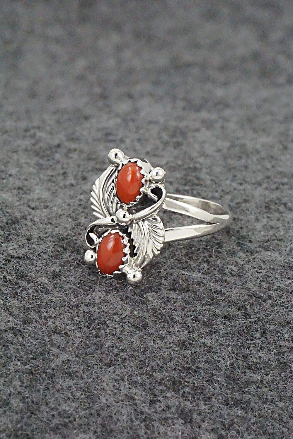 Coral & Sterling Silver Ring - Judy Largo - Size 7