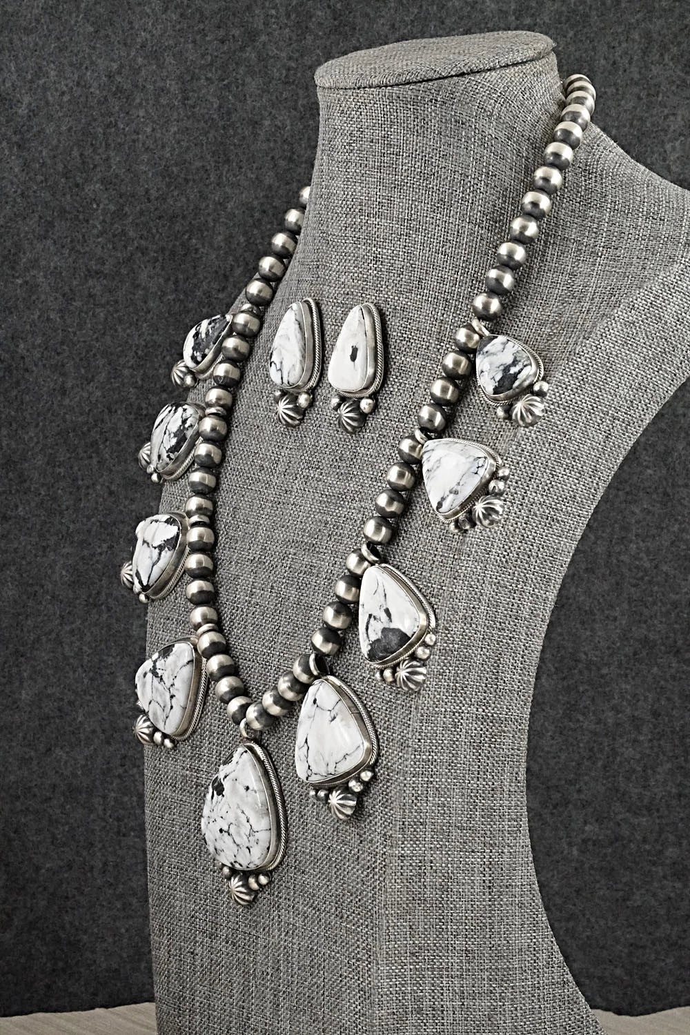White Buffalo & Sterling Silver Necklace and Earrings Set - Darrin Livingston