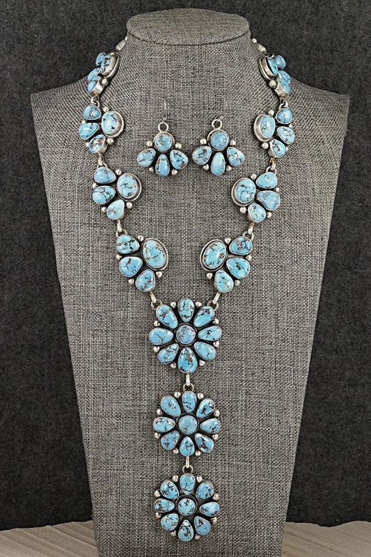 Turquoise & Sterling Silver Necklace and Earrings Set - Paul Livingston