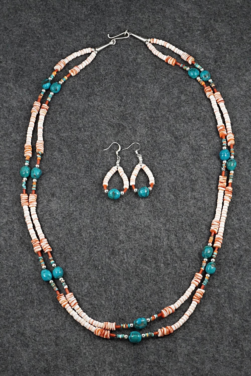 Spiny Oyster, Turquoise & Sterling Silver Necklace Set - Erika Brown
