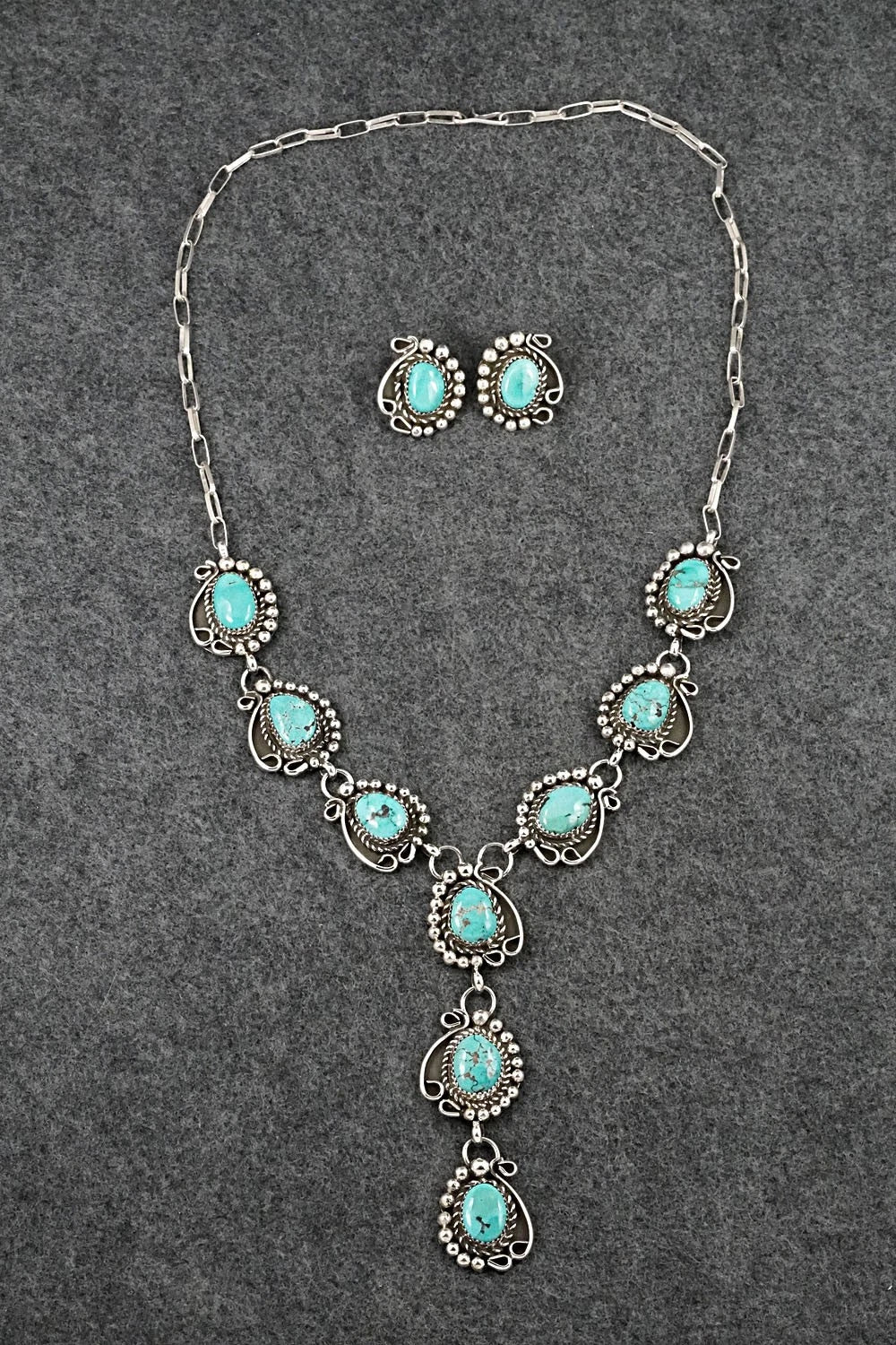 Turquoise & Sterling Silver Necklace and Earrings Set - Phil Nez