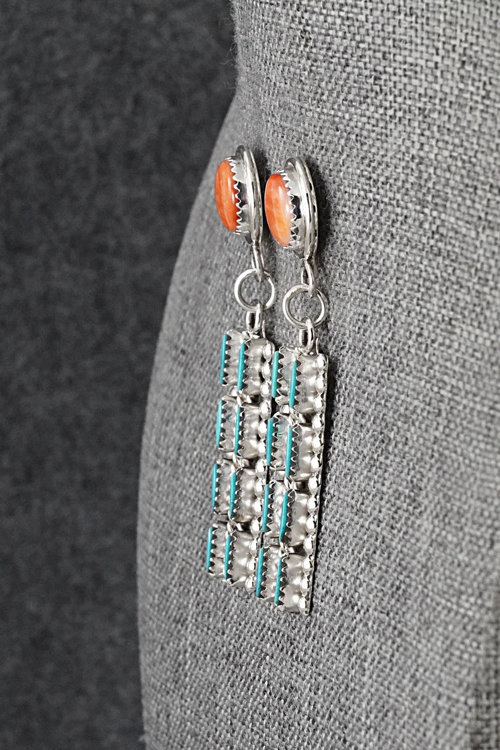 Turquoise, Spiny Oyster & Sterling Silver Earrings - Roland Francisco