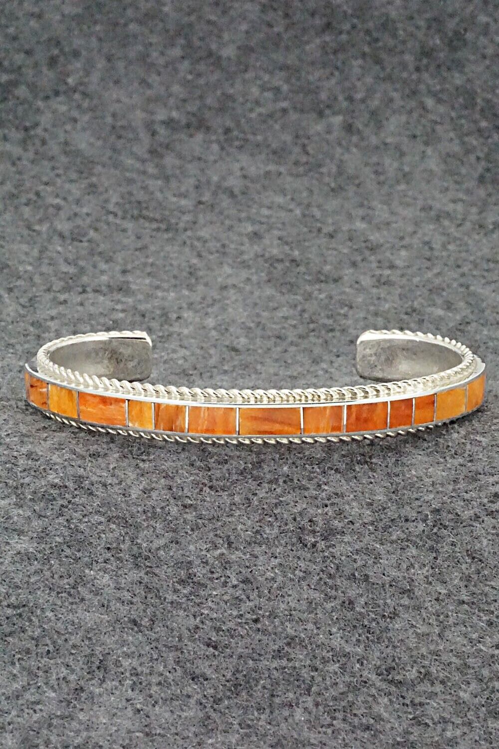 Spiny Oyster & Sterling Silver Inlay Bracelet - Ricky Booqua